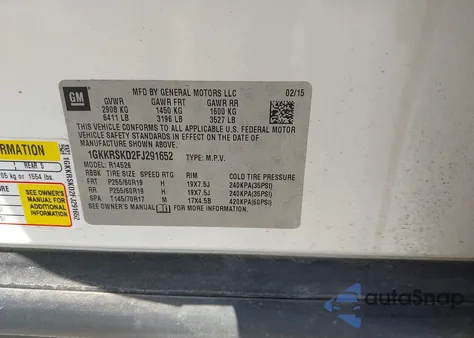 2015 GMC Acadia Slt-2 z USA, uszkodzony, nr VIN 1GKKRSKD2FJ291652